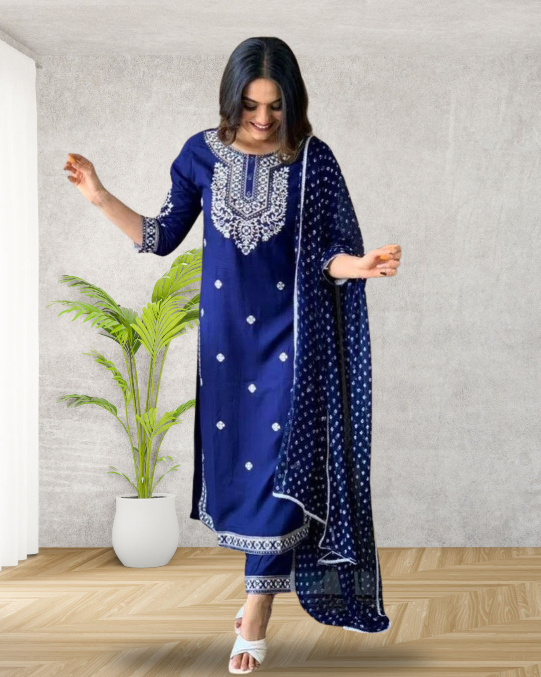 Navy Blue Rayon Straight Kurta Pants Set