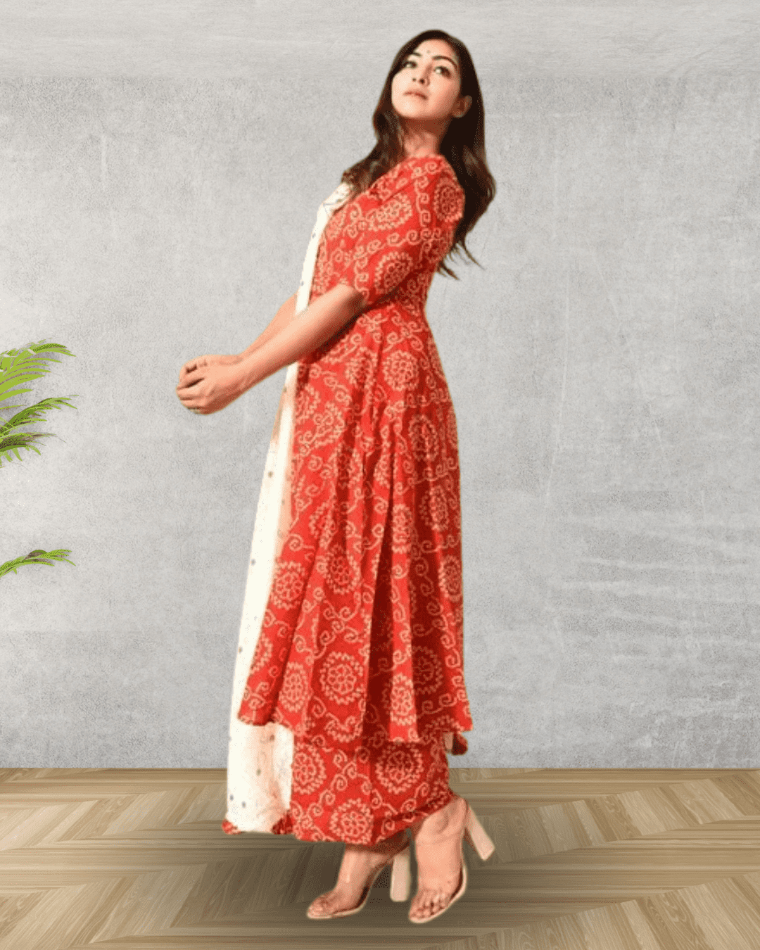 White and Red Cotton Asymmetric Suit Set