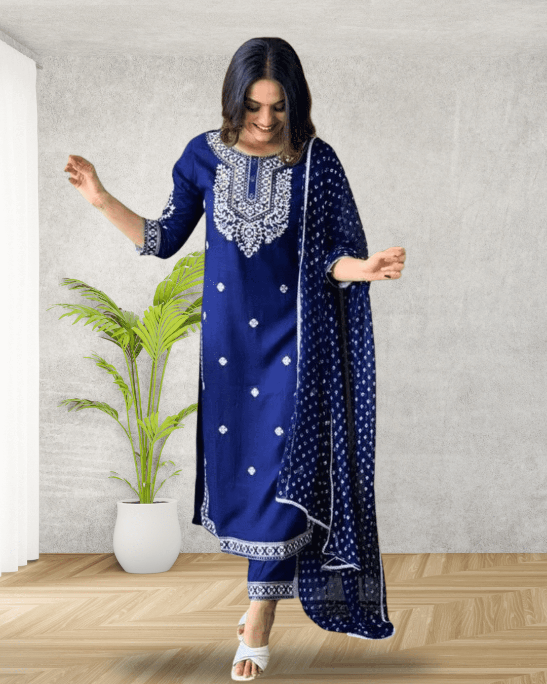 Navy Blue Rayon Straight Kurta Pants Set