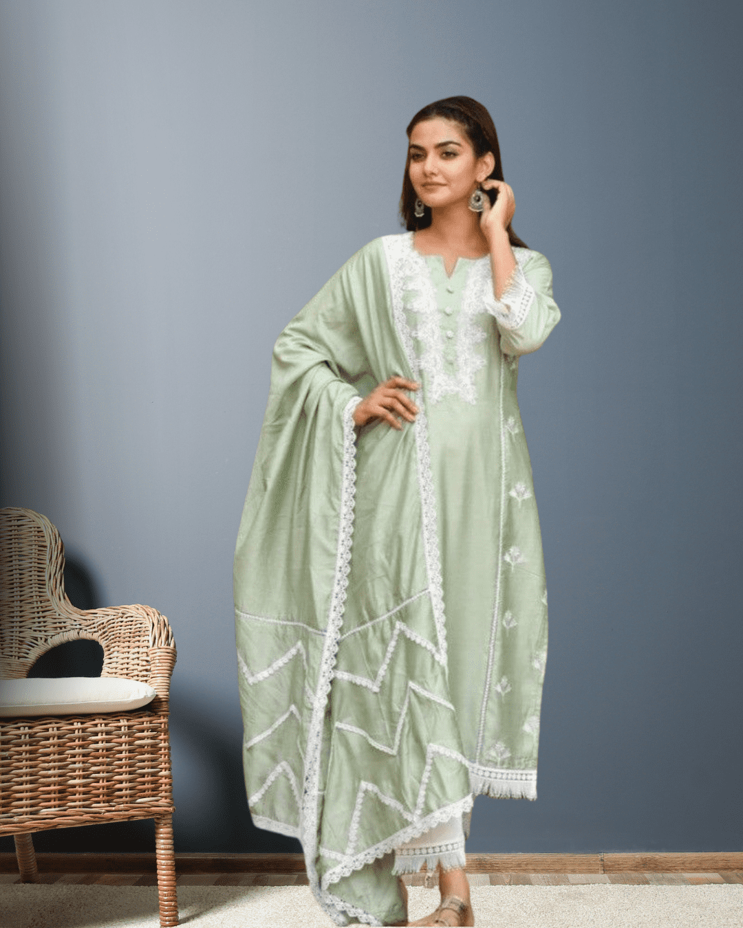 Pista Green Modal Blend Straight Suit Set