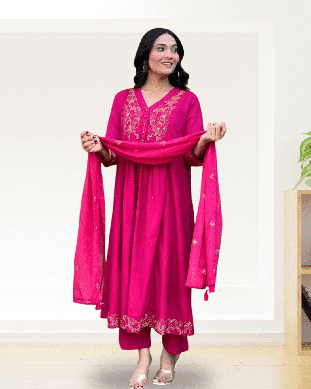 Pink Embroidered Straight Kurta Set